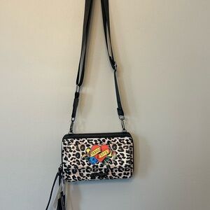 Ed Hardy Leopard Print Crossbody Bag with Tattoo Heart Design